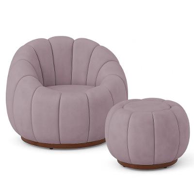 Poltrona Decorativa Orgânica Fixa com Puff Nuvem Boucle Rose com Apoio para os Pés Loja Sheep