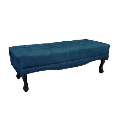 Calçadeira Recamier Casal King Alba 195cm Veludo Estrutura de Madeira Azul Loja Sheep