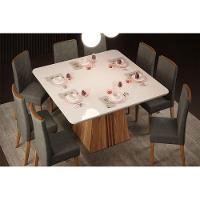 Mesa de Sala Jantar Itália + Tampo Madeirado Vidro Curvo 136x136cm Freijó/Off White - DJ Móveis - 2