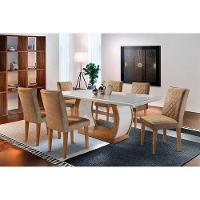 Mesa de Sala Jantar Jade + Tampo Madeirado Vidro Curvo 180x90cm Imbuia/Off White - Rufato - 3