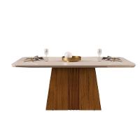 Mesa de Sala Jantar Italia + Tampo Madeirado Vidro 170x90cm Freijó/Off White - DJ Móveis - 1