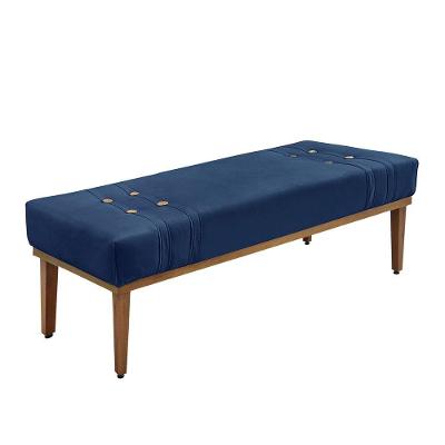 Calçadeira Recamier Casal King Cléo 195cm Suede Estrutura Madeira Azul Loja Sheep
