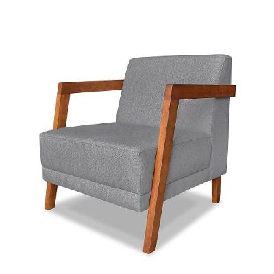 Poltrona Decorativa Norma em Madeira com Assento Fixo em Linho Cinza Loja Sheep