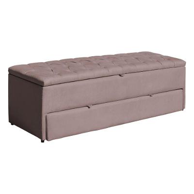 Calçadeira Sapateira Baú Casal Queen Luna 160cm Veludo Rose Loja Sheep