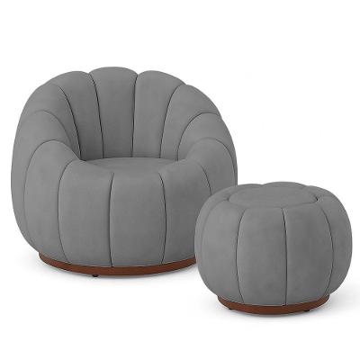 Poltrona Decorativa Orgânica Fixa com Puff Nuvem em Veludo Confortável Cinza Loja Sheep