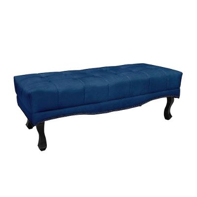Calçadeira Recamier Casal Alba 140cm Suede Azul com Pés em Madeira Loja Sheep