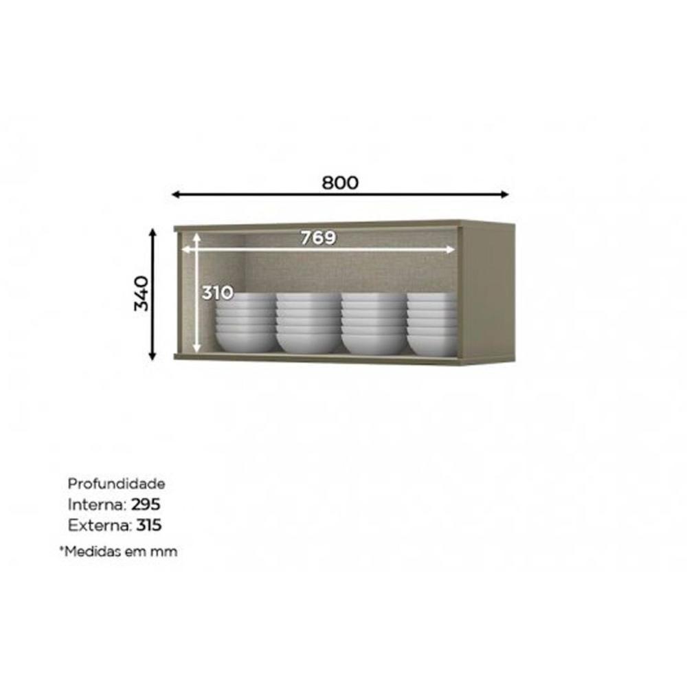Armário Aéreo Cozinha Modulado  Connect 80 c/ 1 Porta Basculante Duna/Cristal - Henn - 4