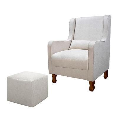 Poltrona de Amamentação Olívia com Puff Reto Boucle Confortável Cinza Loja Sheep