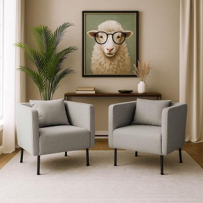 Kit 2 Poltronas Decorativas Hanna Veludo Castor com Almofadas Pés de Metal Loja Sheep
