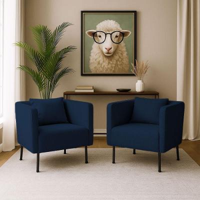 Kit 2 Poltronas Decorativa Hanna Veludo Azul com Pés de Metal Loja Sheep