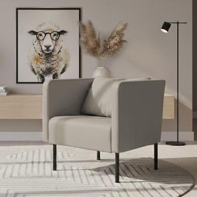 Poltrona Decorativa Hanna Veludo Castor com Pés de Metal para Sala Loja Sheep