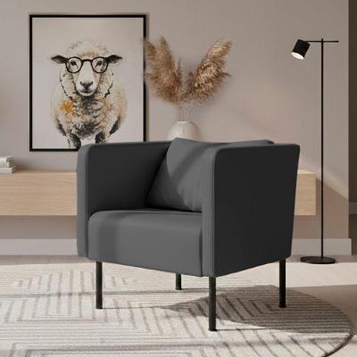 Poltrona Decorativa Hanna Veludo Grafite com Pés de Metal Confortável Loja Sheep