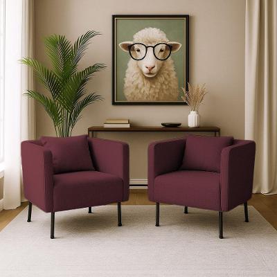 Kit 2 Poltronas Decorativa Hanna Veludo Vermelho com Pés de Metal Loja Sheep