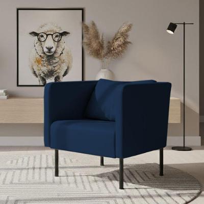 Poltrona Decorativa Hanna Veludo Azul com Pés de Metal e Almofada Solta Loja Sheep