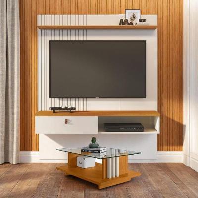 Conjunto Bancada e Mesa de Centro Mira para Tv 55 Polegadas MDP Cinamomo-off-white Madetec Móveis