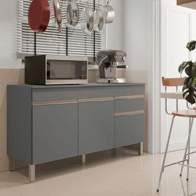 Balcão de Cozinha Line 3 Portas 1 Gaveta MDP 150cm Cinza Kit's Paraná
