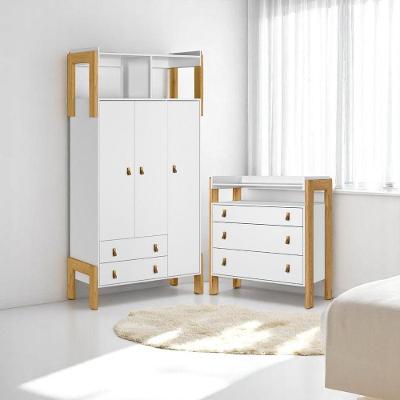 Conjunto Infantil Fantasia 3 Portas 5 Gavetas MDP 97cm Branco Acetinado Qmovi