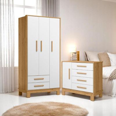 Conjunto Infantil Luar 4 Portas 6 Gavetas MDP 94cm Freijó Branco Acetinado Qmovi