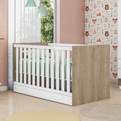 Berço Mini Cama Aurora Convencional em MDP 15mm Carvalho Rústico Branco Qmovi