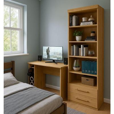 Conjunto Mesa e Livreiro Shadow 2 Gavetas MDP 114CM Freijó Qmovi