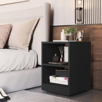 Mesa de Cabeceira Ravena Slim em MDF MDP Preto com Rodinhas Decore.com