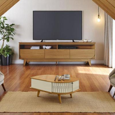 Conjunto Bancada e Mesa de Centro Selene 200cm MDP Cumaru e Opala Madetec Móveis