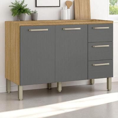 Balcão Lapis de Cozinha 2 Portas 3 Gaveteiros MDP 120cm Freijó Gris Kit's Paraná