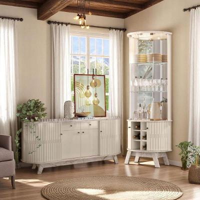 Conjunto Mônaco Buffet e Cristaleira Marina com Vidro Calacata-off-white Madetec Móveis