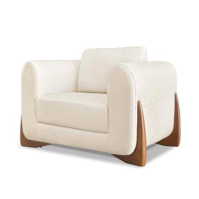 Poltrona Decorativa Nuvina em Linho Rústico Bege com Pés Palito Loja Sheep
