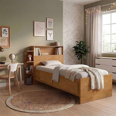 Cama Solteiro Isa com Gavetas Laterais e Colchão D33 em MDF Amadeirado Nature