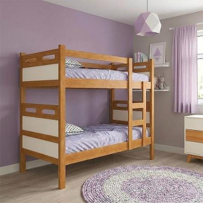 Cama Beliche Infantil Jaspe com Escada e Colchões D23 Amadeirado Nature