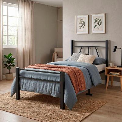 Cama Solteiro de Ferro com Colchão D20 Estrutura Metálica Reforçada para Quarto Preto