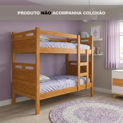 Cama Beliche Infantil Jaspe com Escada Lateral e Grade de Proteção Amadeirado Nature