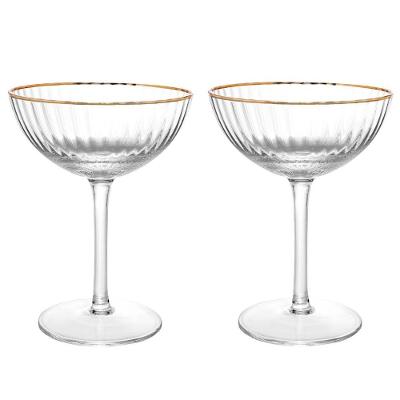 Conjunto 2 Taças Coupe Lines para Drink 250ml Cristal Transparente com Fio Ouro Wolff