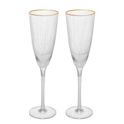 Conjunto 2 Taças de Espumante Lines Ouro 300ml em Vidro para Champagne Transparente Wolff