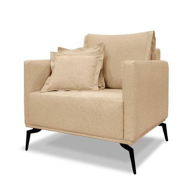 Poltrona Decorativa Elba Linho Dourado com Encosto Alto e Assento Firme Loja Sheep