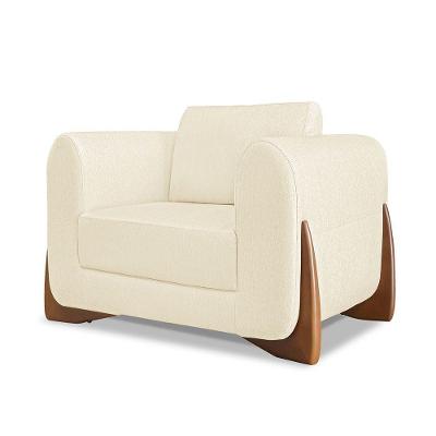 Poltrona Decorativa Nuvina Linho Pérola com Braços Estruturados Bege Loja Sheep