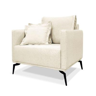 Poltrona Decorativa Elba para Sala Linho Rústico Natural Bege com Encosto Alto Loja Sheep