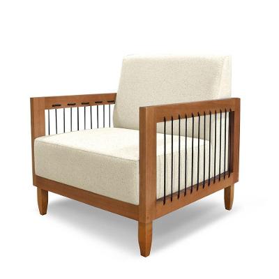 Poltrona Decorativa Daia Linho Pérola com Pés Palito Confortável Loja Sheep