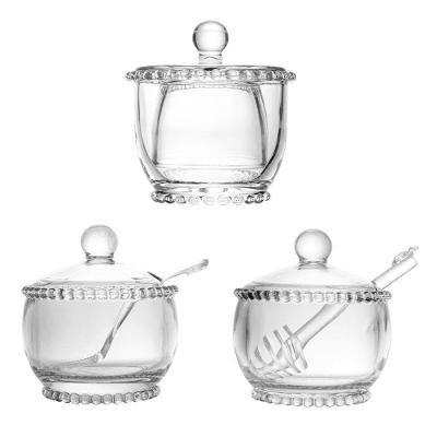 Kit Manteigueira Francesa Meleira e Açucareiro Pearl em Cristal Transparente para Mesa Wolff