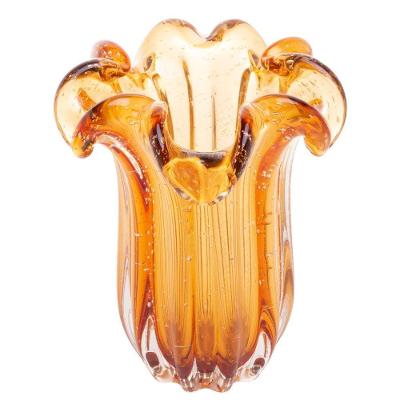 Vaso de Vidro Italy Cilíndrico 19x24cm para Sala e Mesa Âmbar Wolff