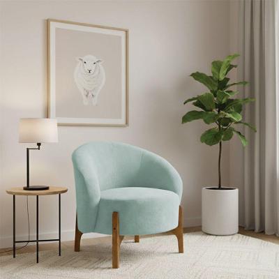 Poltrona Decorativa Ariel Orgânica Boucle Confortável Azul Claro Pés Madeira Loja Sheep