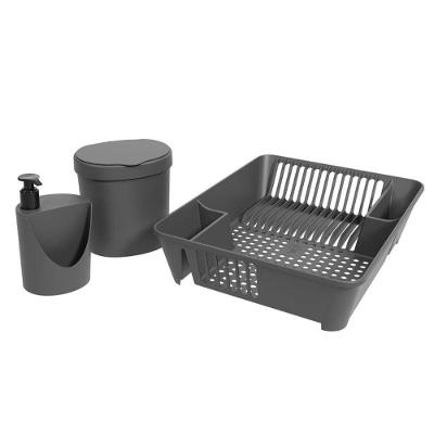 Conjunto para Pia de Cozinha Basic com Escorredor Lixeira e Dispenser Cinza Brinox