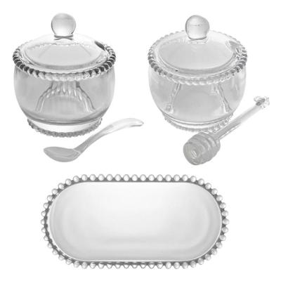 Kit Meleira Açucareiro e Travessa Pearl em Cristal Transparente Wolff