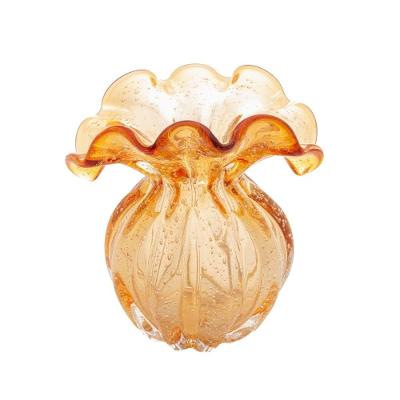 Vaso de Vidro Italy Redondo 13,5x14cm Decorativo para Arranjos Pequenos Âmbar Lyor