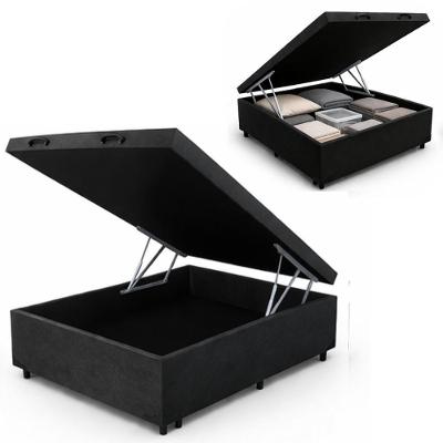 Cama Box com Baú Casal 138x188 Reforçada Suede com Pés em Madeira Preto