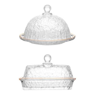 Kit Queijeira e Manteigueira de Cristal Martelado com Fio de Ouro para Mesa Transparente Lyor