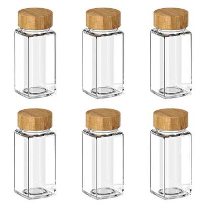 Kit 6 Potes para Tempero Hermético de Vidro e Bambu 125ML Transparente Ou