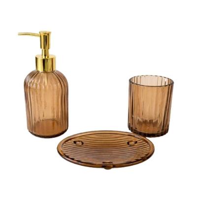 Conjunto para Banheiro 3 Peças Vidro Canelado Ambar com Itens para Organização e Decoração