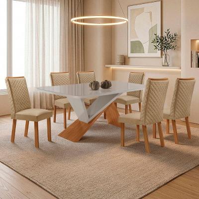 Conjunto de Jantar Yasmin Lira 6 Lugares Tampo em MDF com Vidro Serigrafado Off White Moderna
